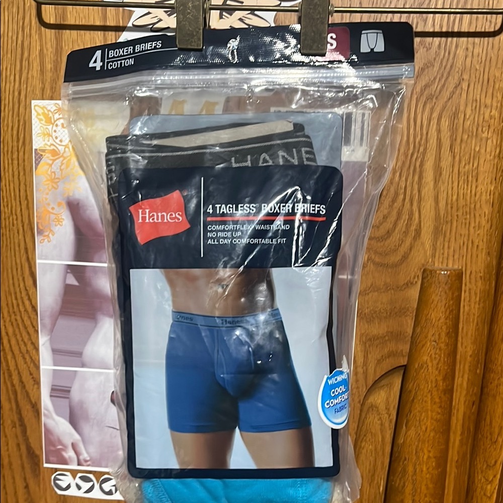 Hanes Men's Boxer Briefs - Navy Blue, Baby Blue Aqua Blue and Red